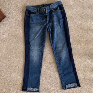 WHBM The Straight Jean Darkened Tuxedo Stripe Crop Raw Hem size 4